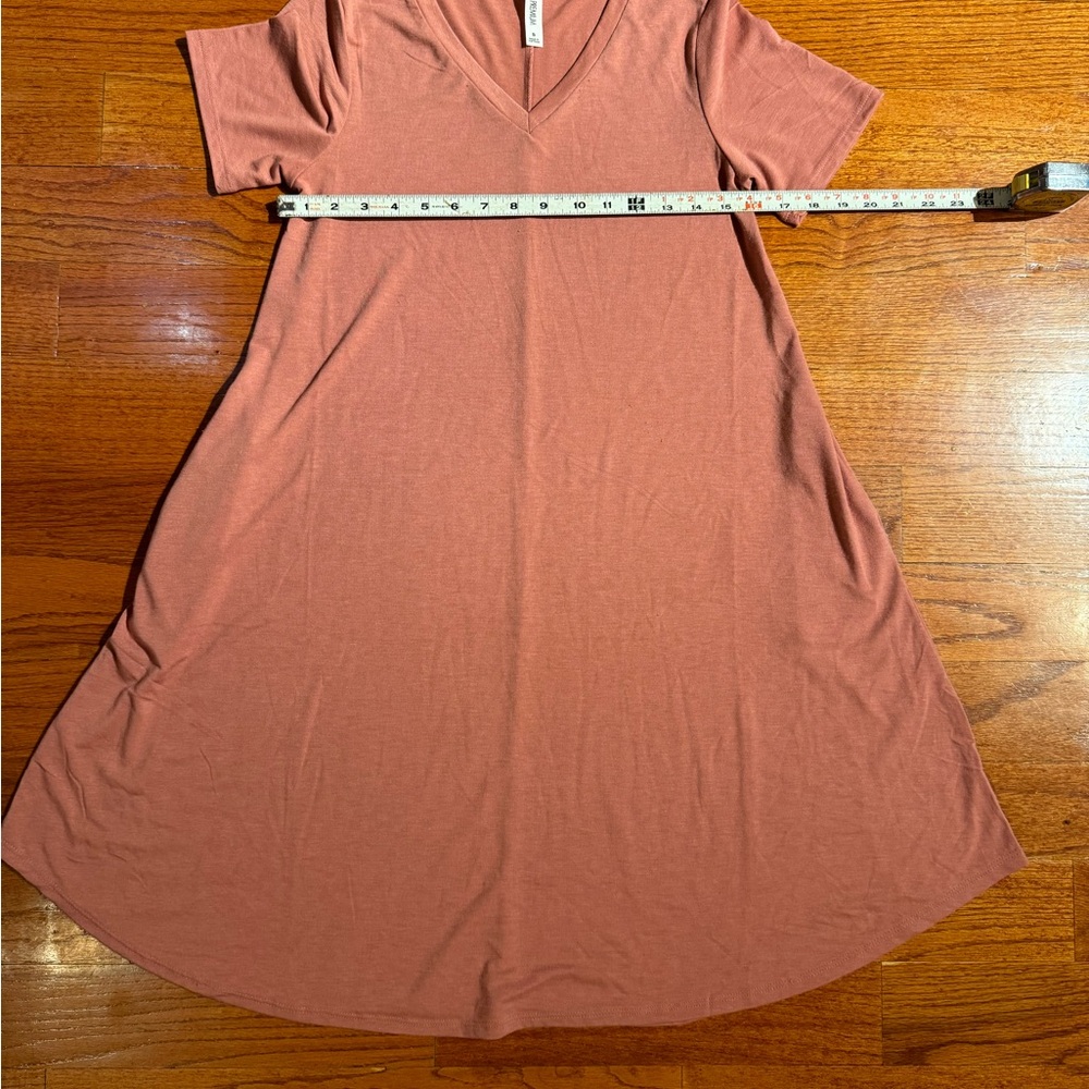 Zenana Premium Short Sleeve Flared Midi Knee Length Dress w/ Pockets Coral Small